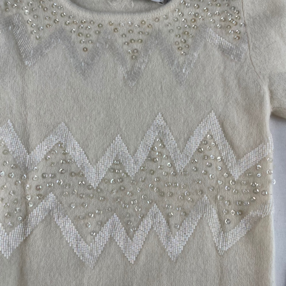 Marisa Christina Cream Beaded Chevron Angora Lambswool Sweater Puff‎ Sleeve - Picture 3 of 8